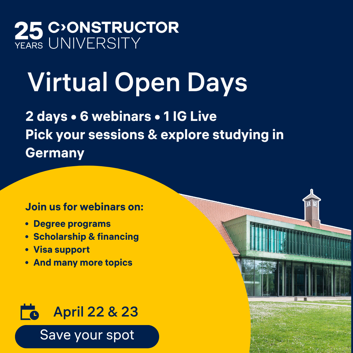 Constructor University Facebook ad: Get a real feel for Constructor University online!