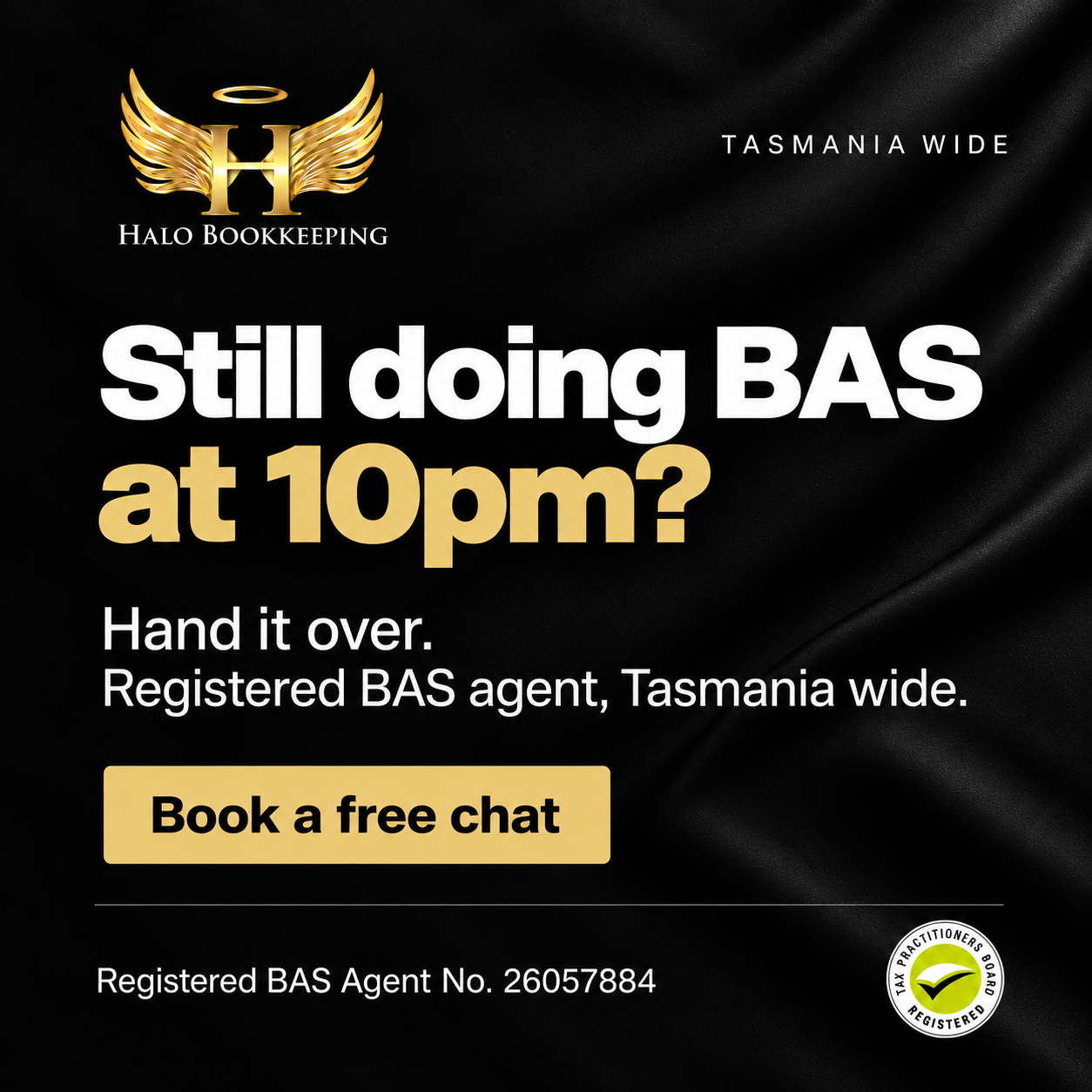 HALO Bookkeeping Facebook ad: Get your evenings back