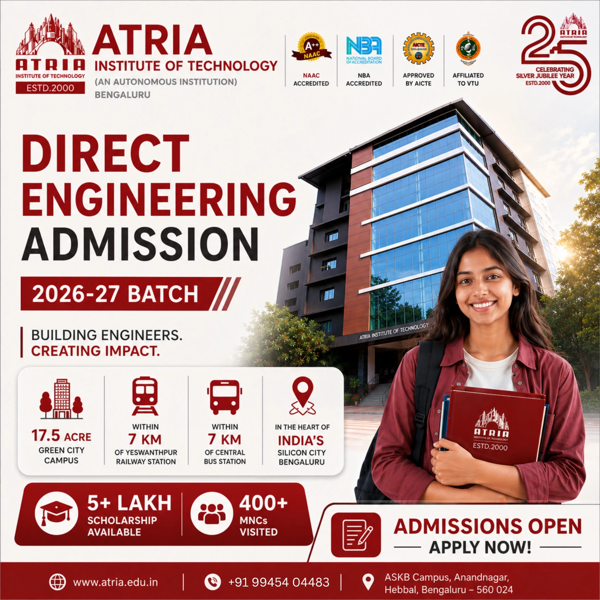 Atria Institute of Technology Facebook ad: Get Direct Engineering Admission 2026-27