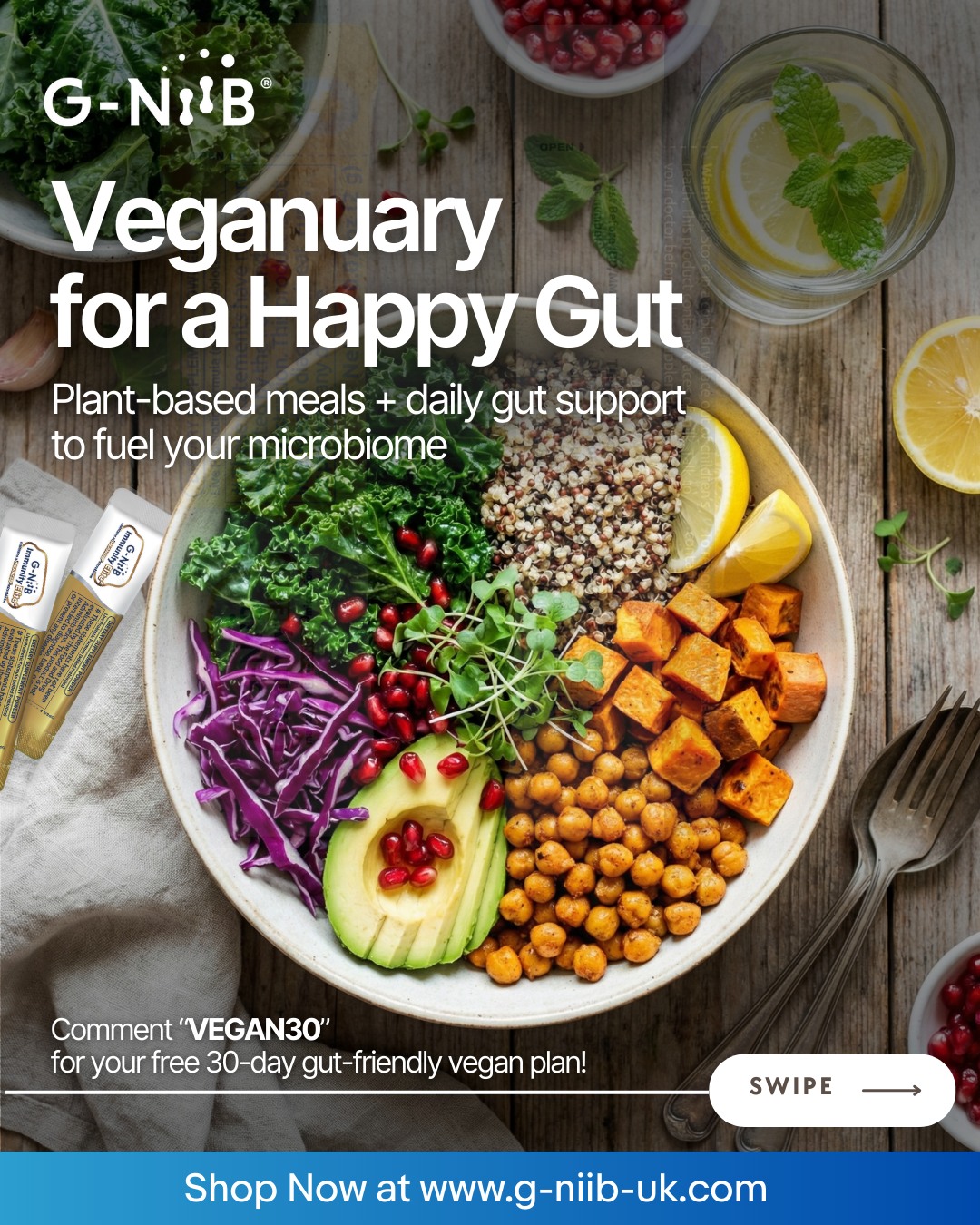 G-NiiB US Facebook ad: Kick off Veganuary with gut-friendly flavor!