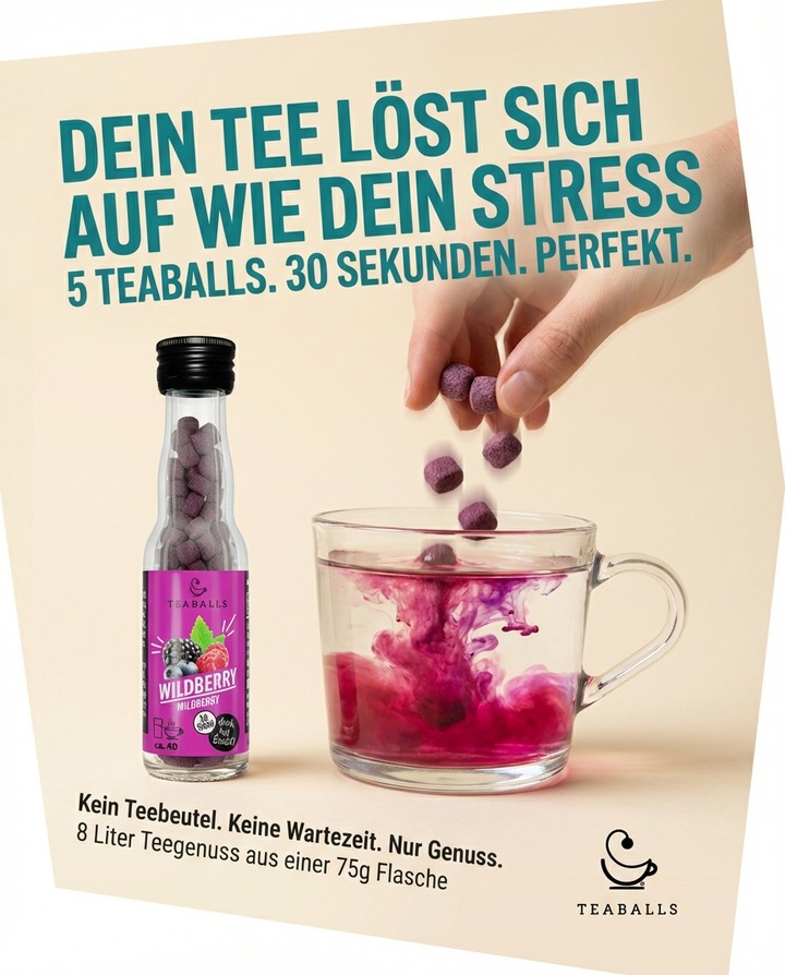 Teaballs.ch Facebook ad: Natürliches Flavoured Water mit TEABALLS