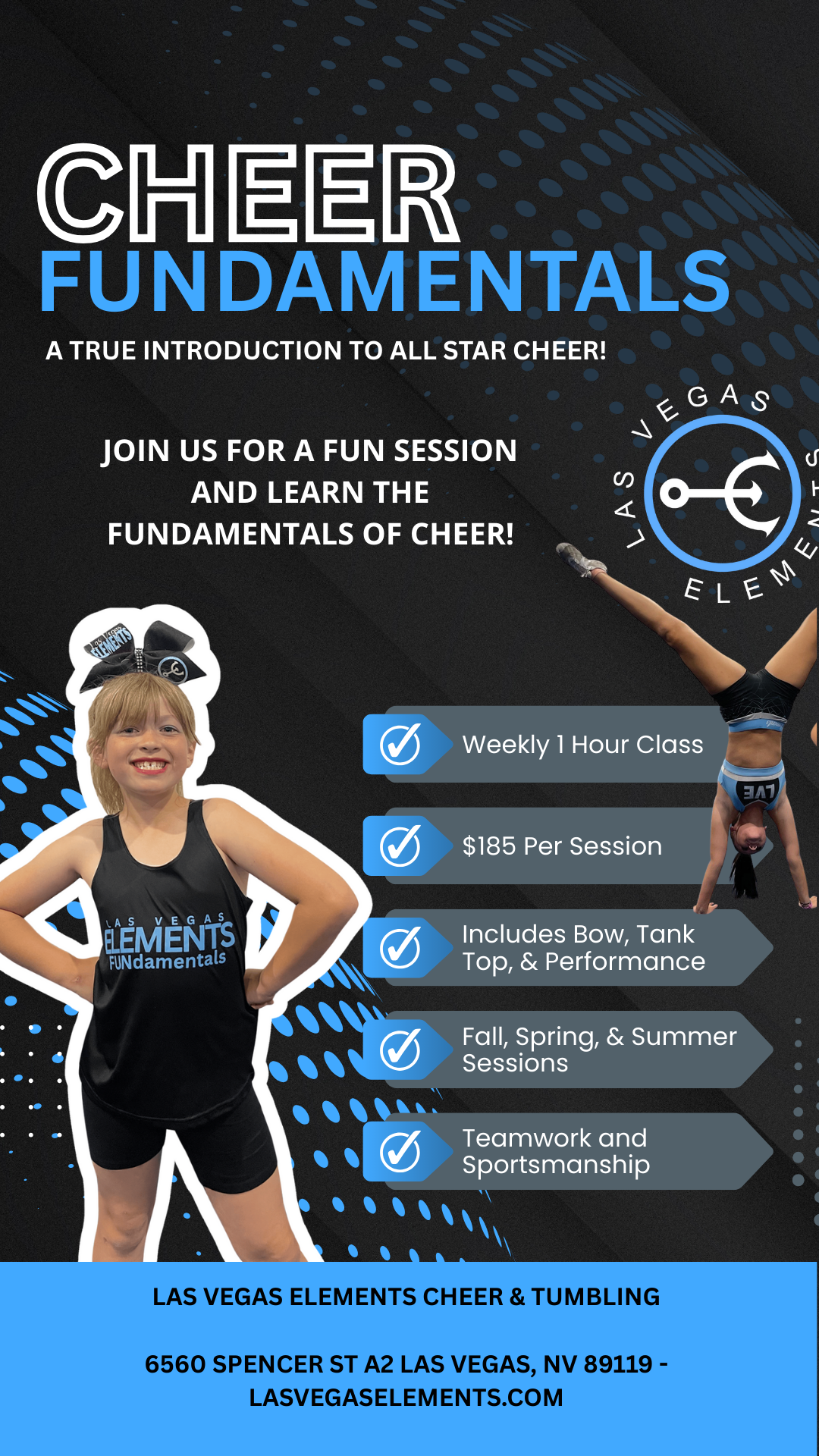 Las Vegas Elements All-Star Cheerleading & Tumbling Facebook ad from Jan 28, 2026