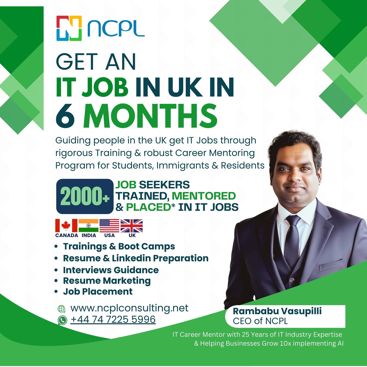 NCPL UK Facebook ad: Get IT Job in UK in 6 Months