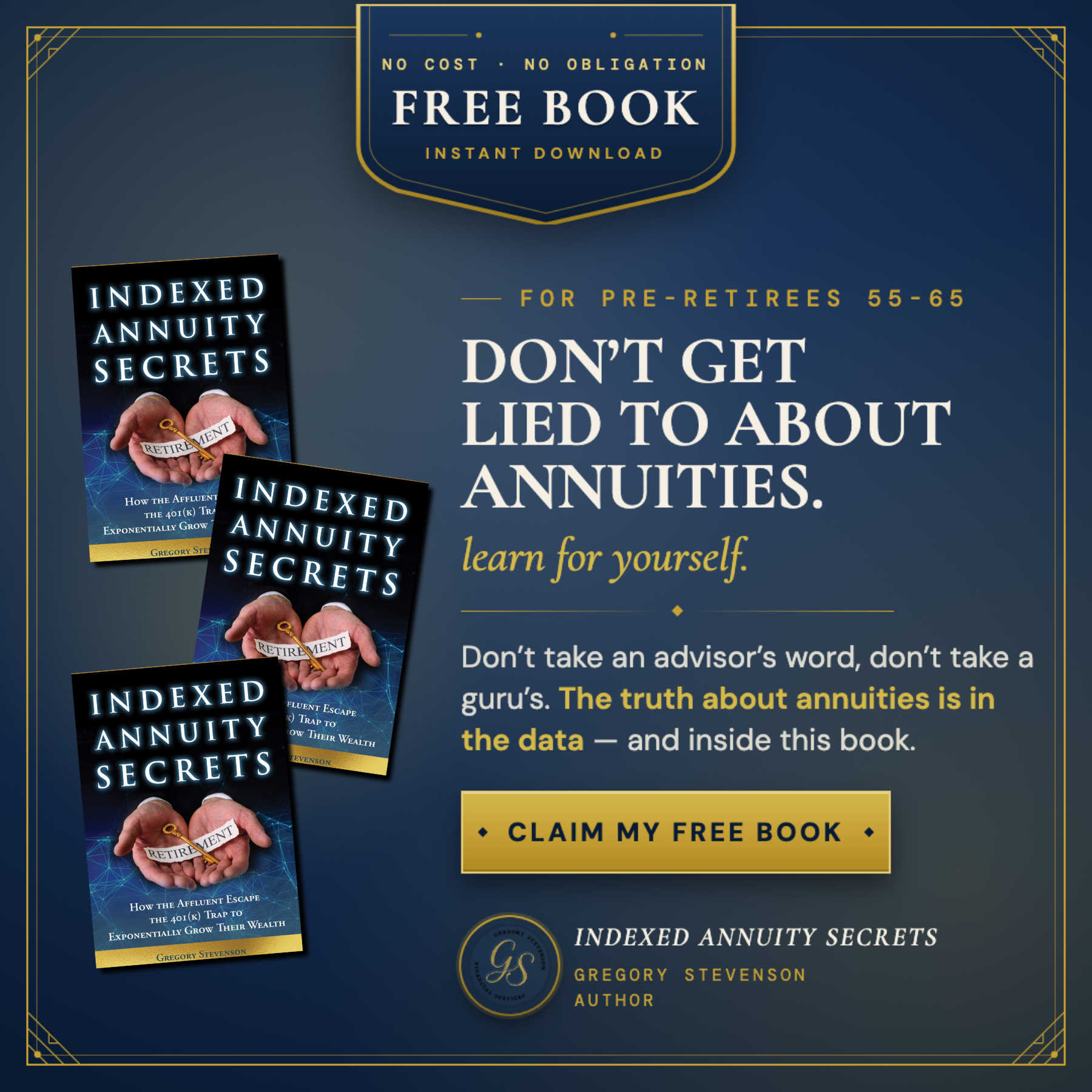 Indexed Annuity Secrets Facebook ad: Free Book - Indexed Annuity Secrets