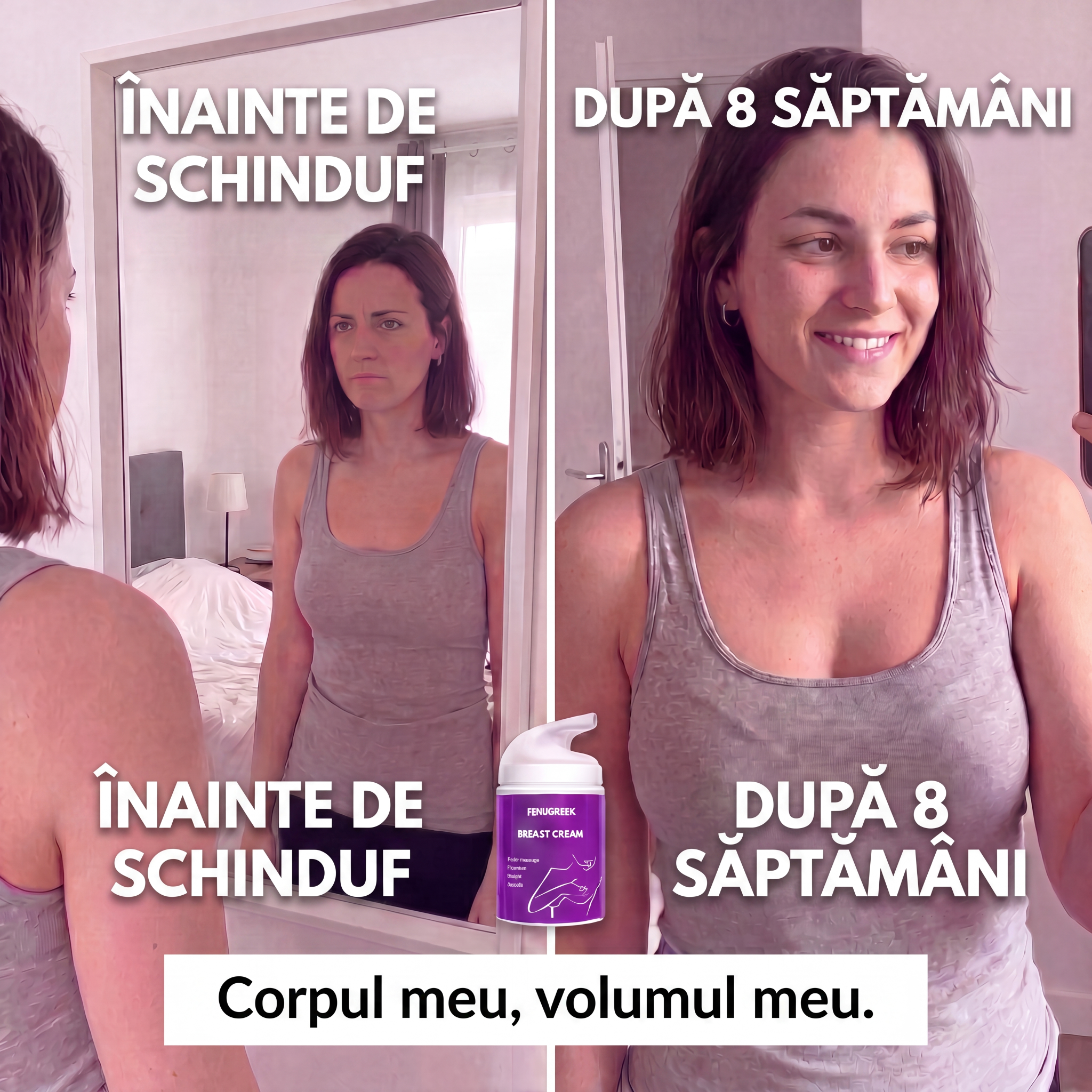 Fenugrek Facebook ad: 8 săptămâni. O transformare reală.