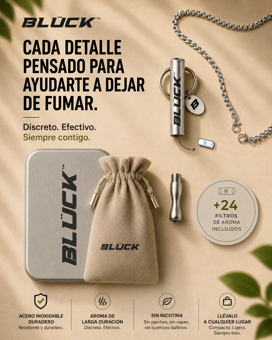Bluck Europe Facebook ad: Discreto. Reutilizable. Siempre contigo.
