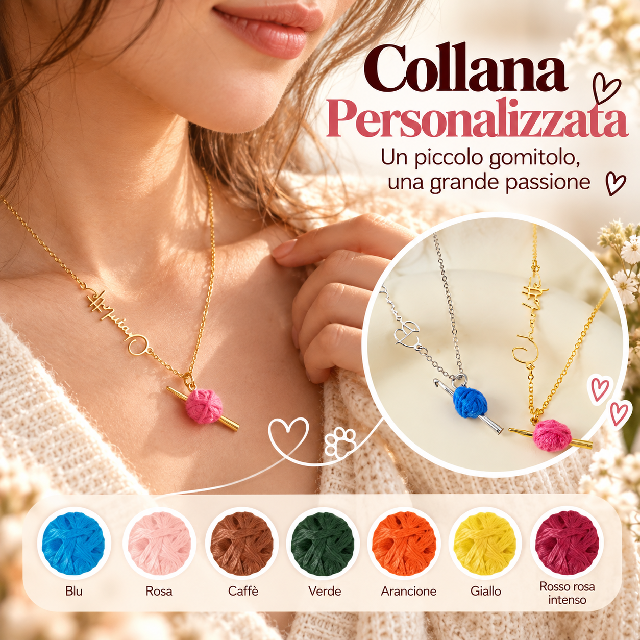 Callie Italy Facebook ad: Il tuo nome, la tua passione, Collana con gomitolo…