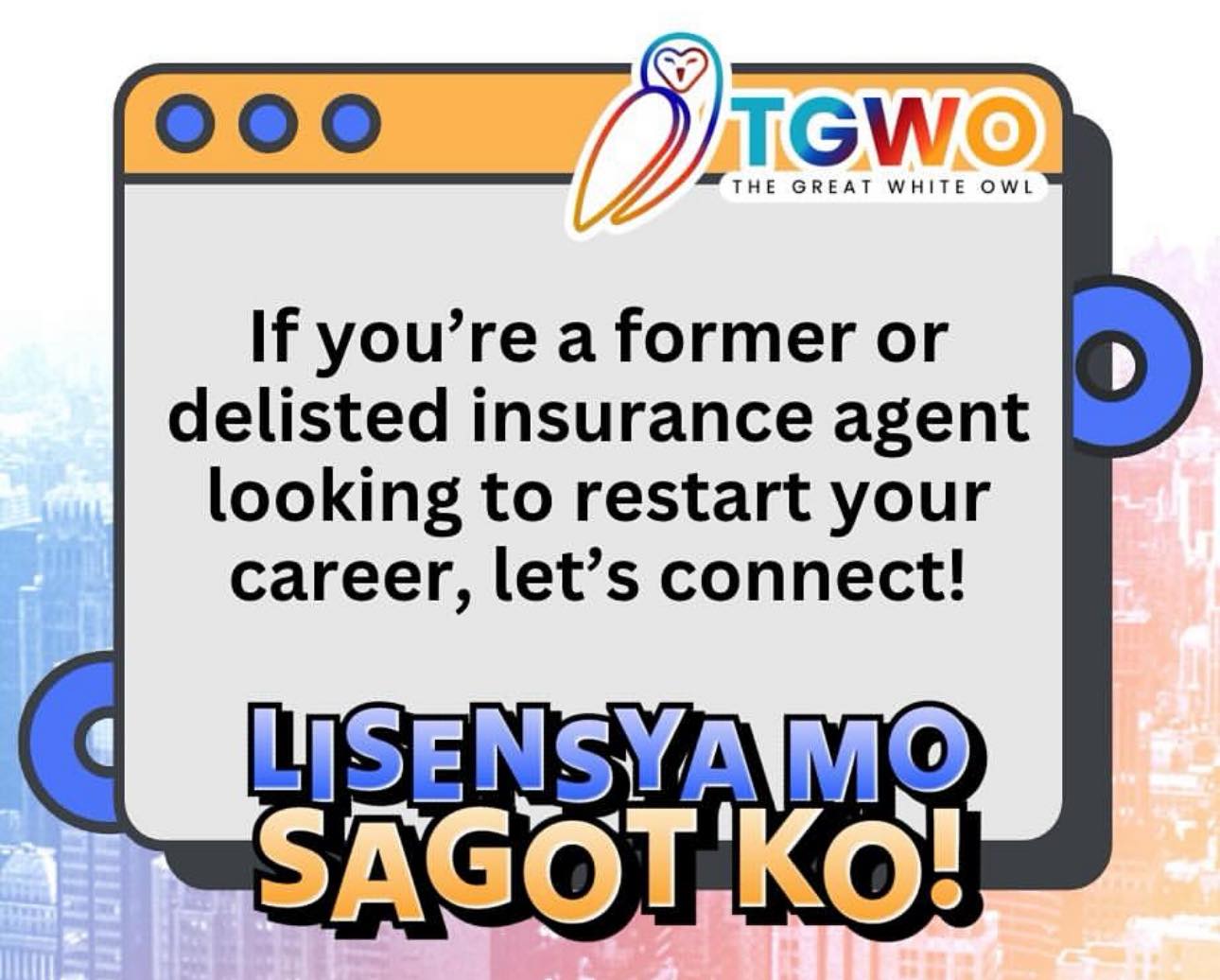 Erwin Leo Garcia, Unit Manager and Financial Advisor Facebook ad: Former Financial Advisors, we want you back!
