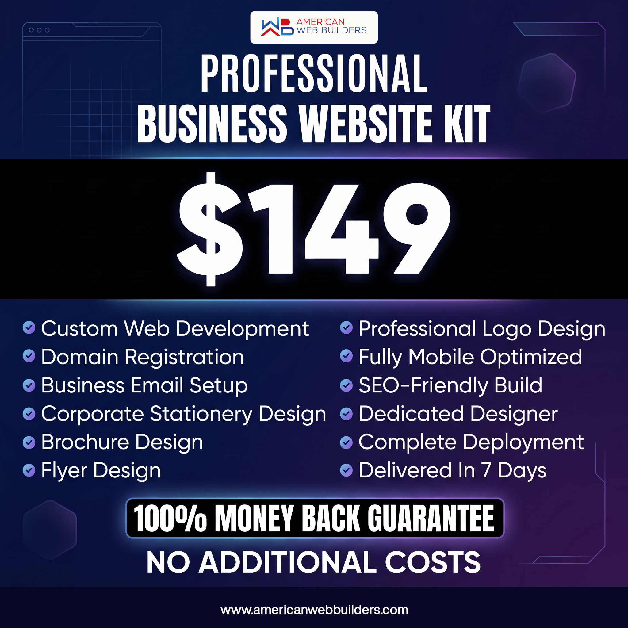 American Web Builder Facebook ad: Launch Your Business Online