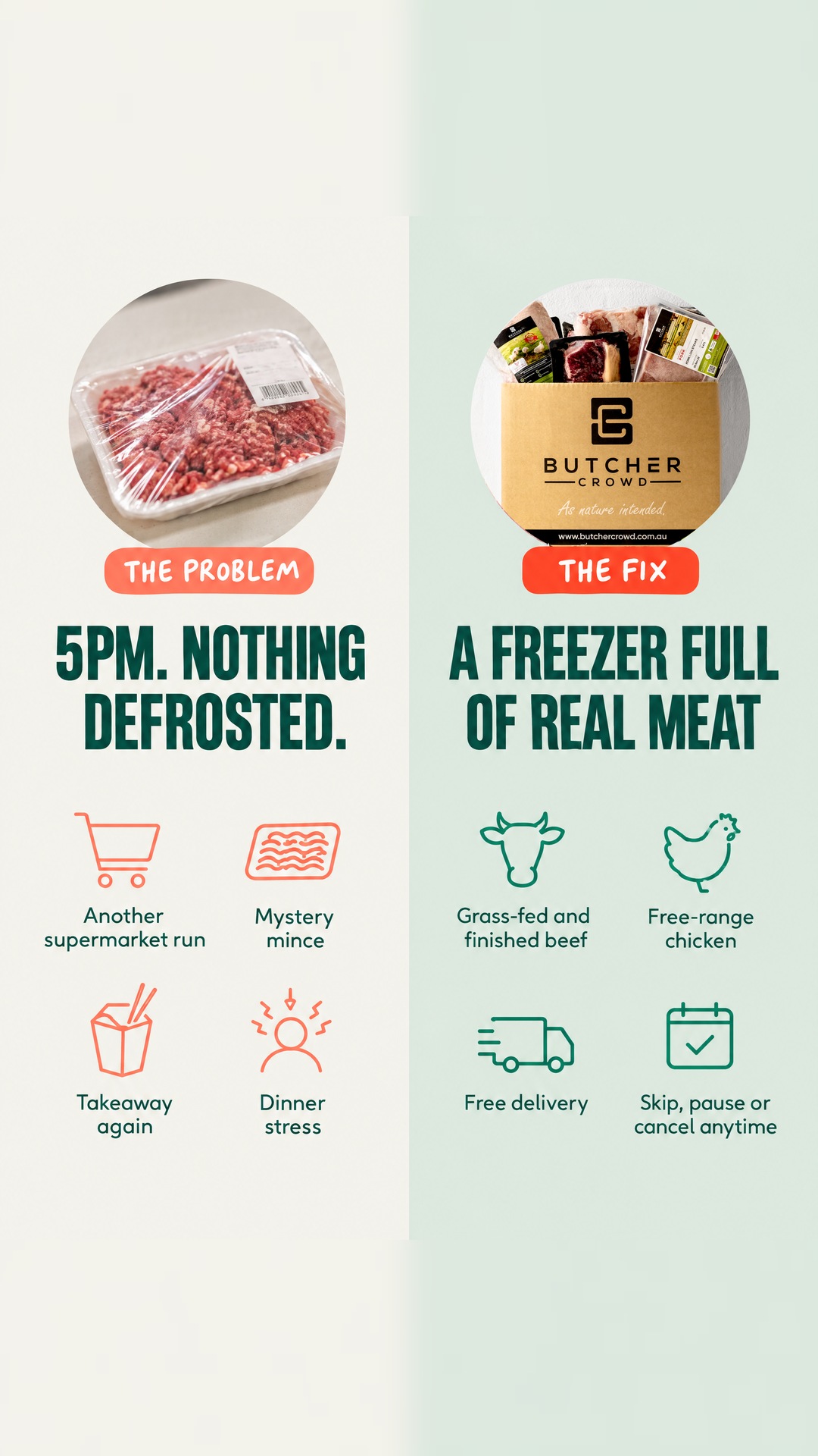 ButcherCrowd Facebook ad: A freezer full of real meat