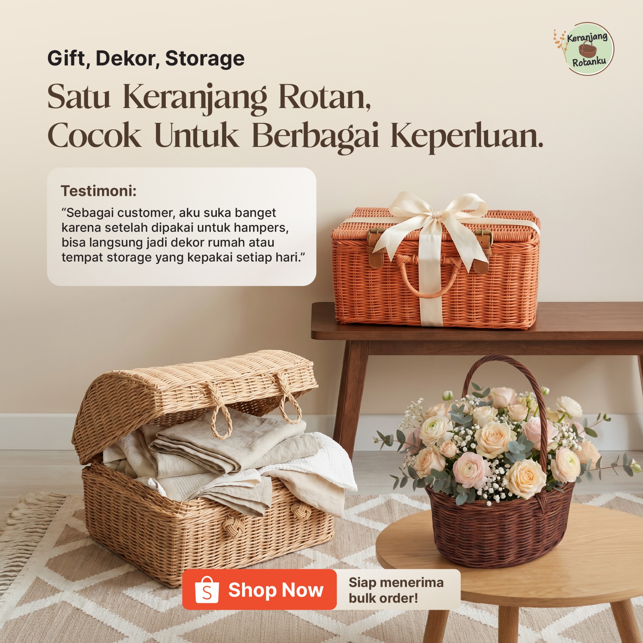 PMM Consumer Goods Facebook ad: Dari gift, dekor, sampai storage, satu keranjang rotan…