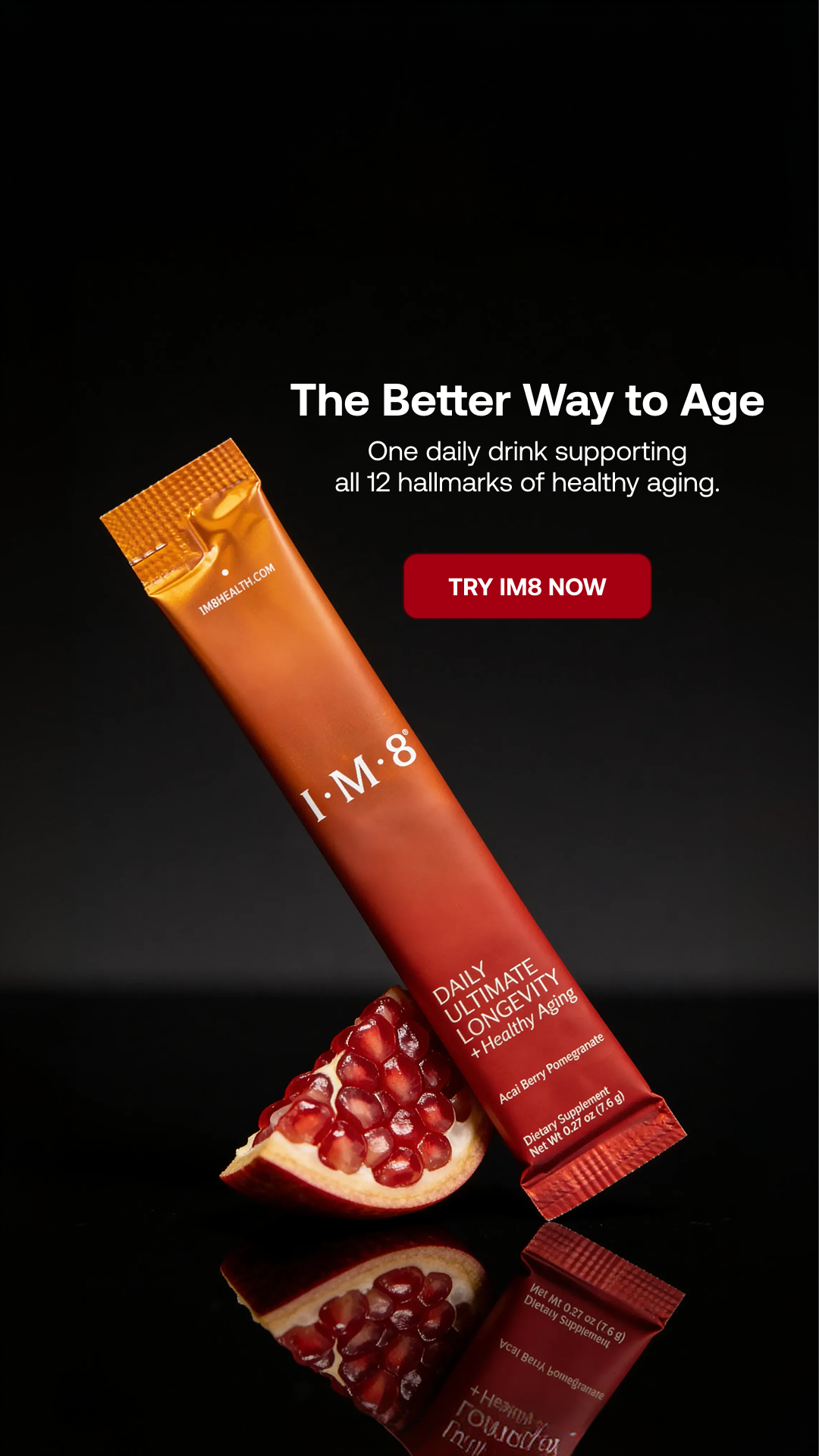 IM8 Facebook ad: Aging is Natural. Slowing Down Doesn't Have To Be.