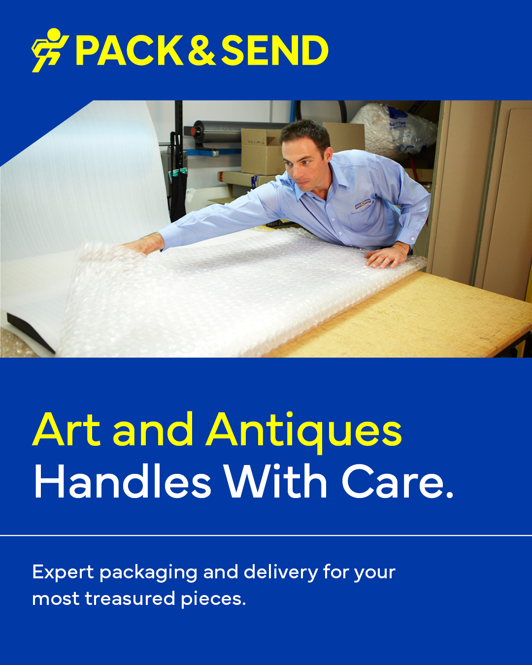 PACK & SEND Newmarket Facebook ad: Your art deserves expert care.