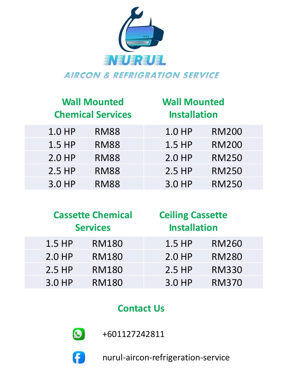 Nurul & Diamond Aircon Service Facebook ad: OFFER OFFER OFFER RM88