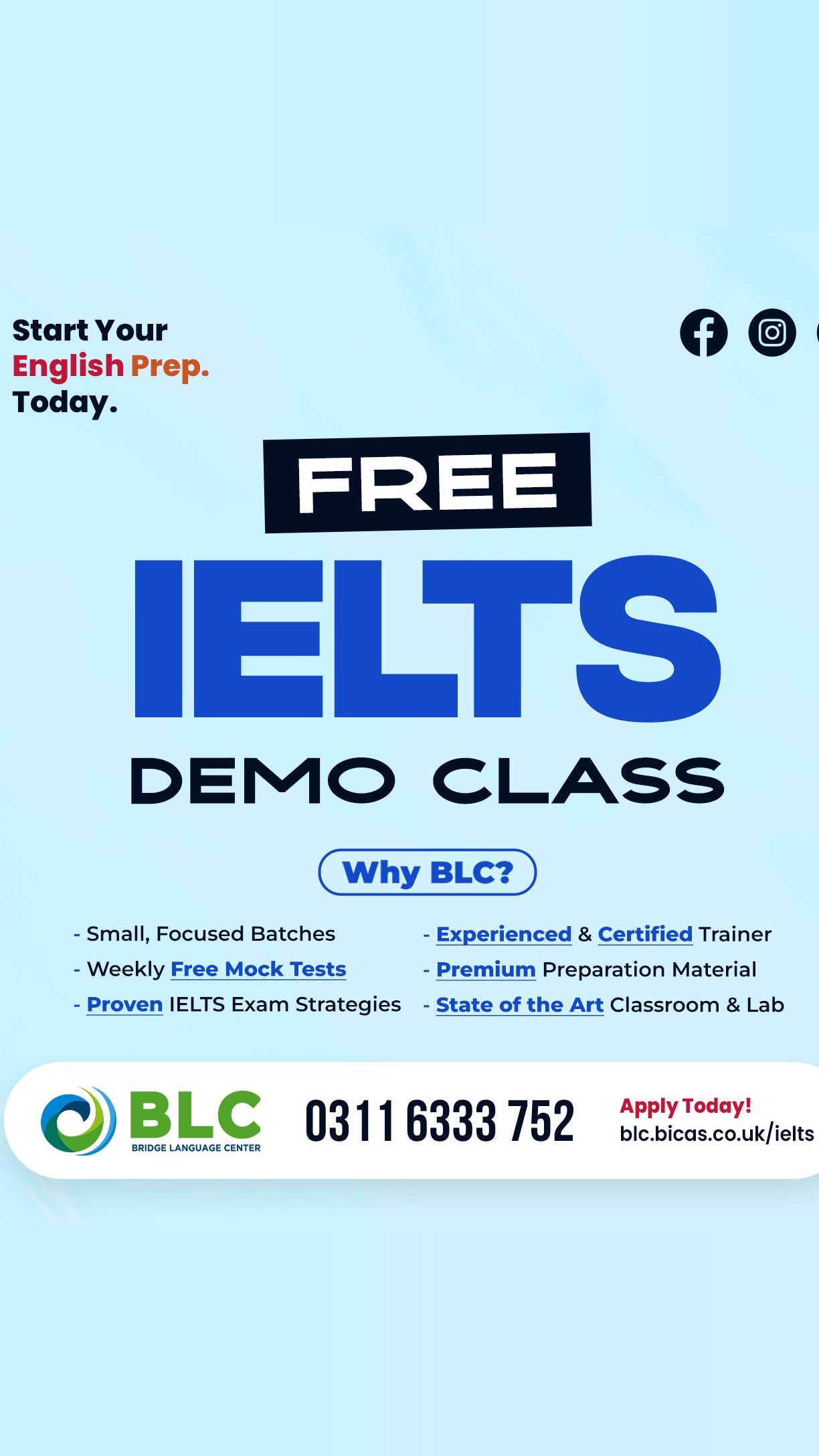 BLC - Bridge Language Center Facebook ad: Free IELTS Demo Class