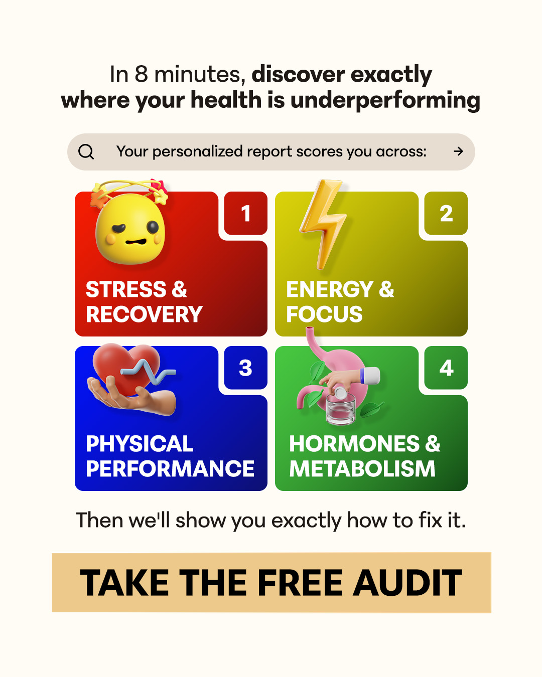 Own It Coaching Facebook ad: FREE Health Performance Audit: Where Are You…
