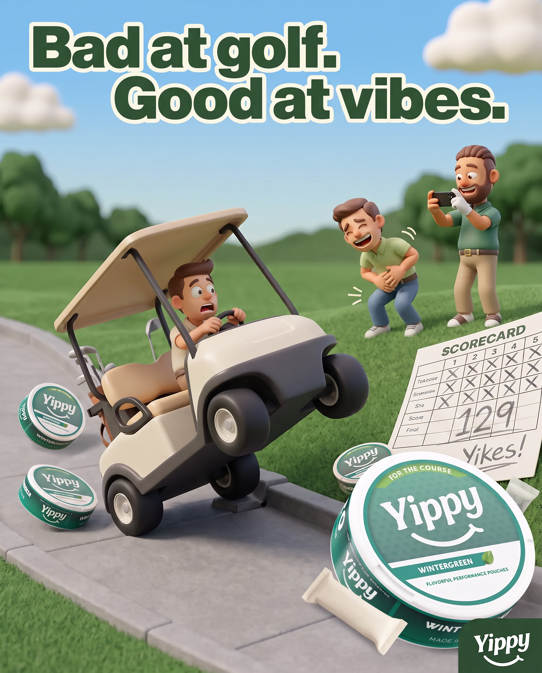 Yippy Facebook ad: Bad At Golf. Good At Vibes.