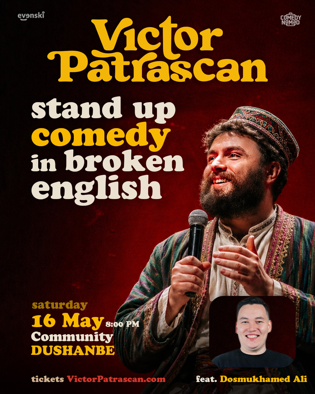 The Comedy Nomad Facebook ad: Stand up Comedy in broken English • Victor Patrascan in…