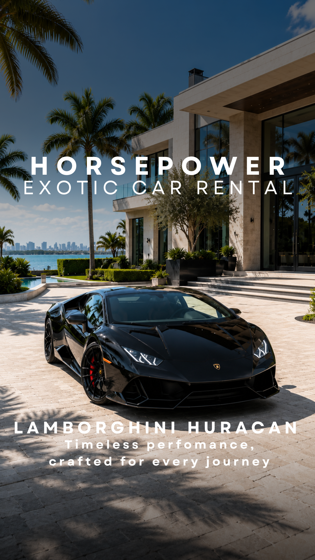 Horsepower Exotic Car Rental Miami Facebook ad: Miami. Luxury. Performance.