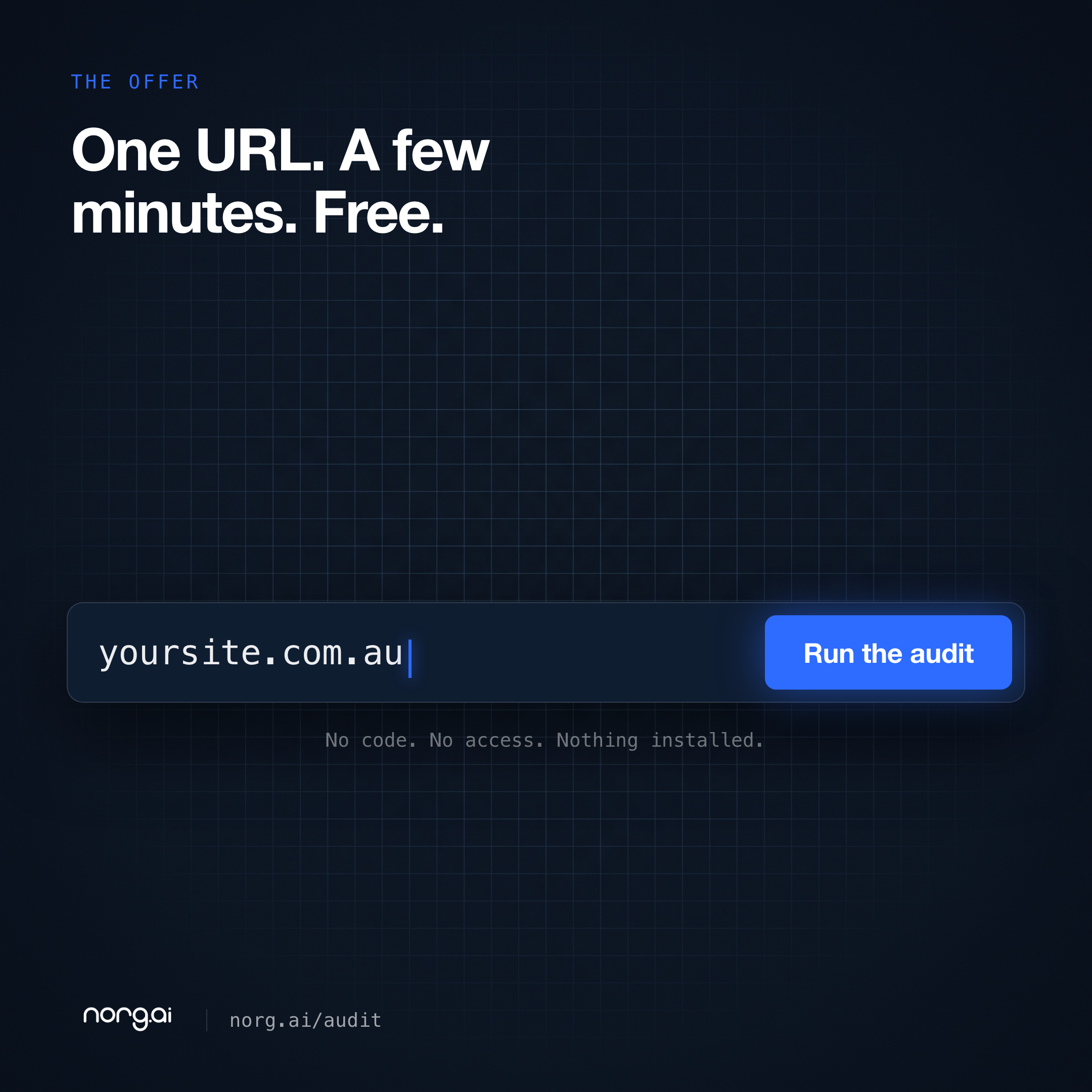Norg AI Facebook ad: Type your URL in. Get your score.