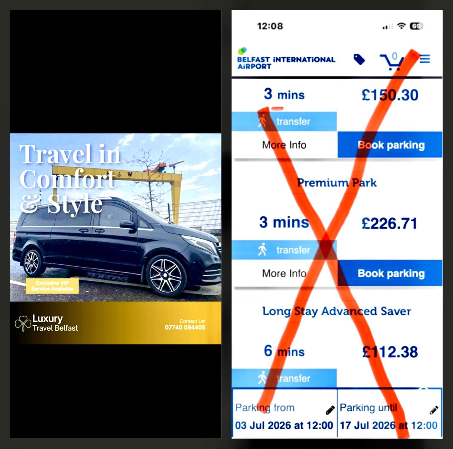 Luxury Travel Belfast Facebook ad: Executive airport transfers