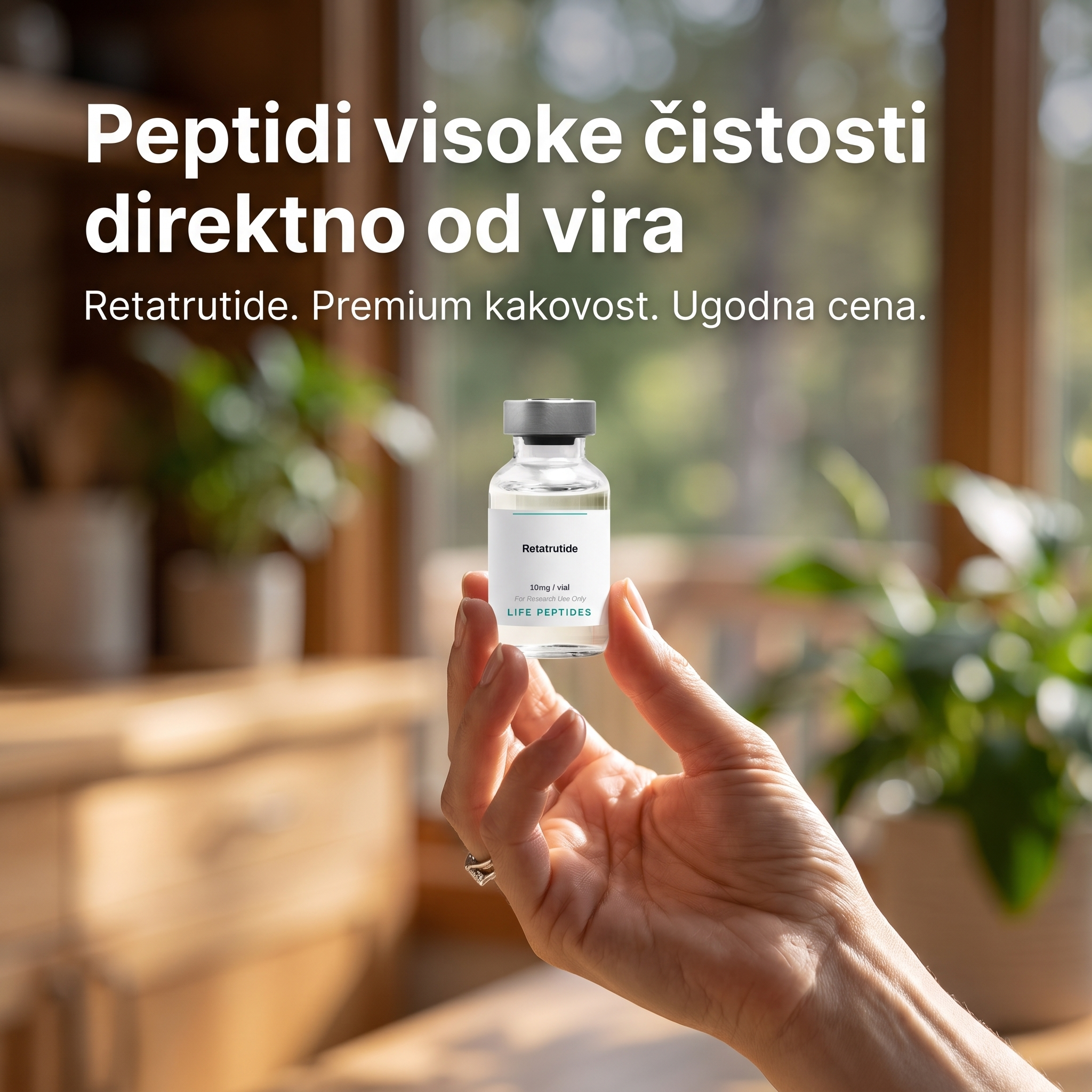 Life Peptide Facebook ad: Retatrutide. Visoka čistost. Hitra dostava.