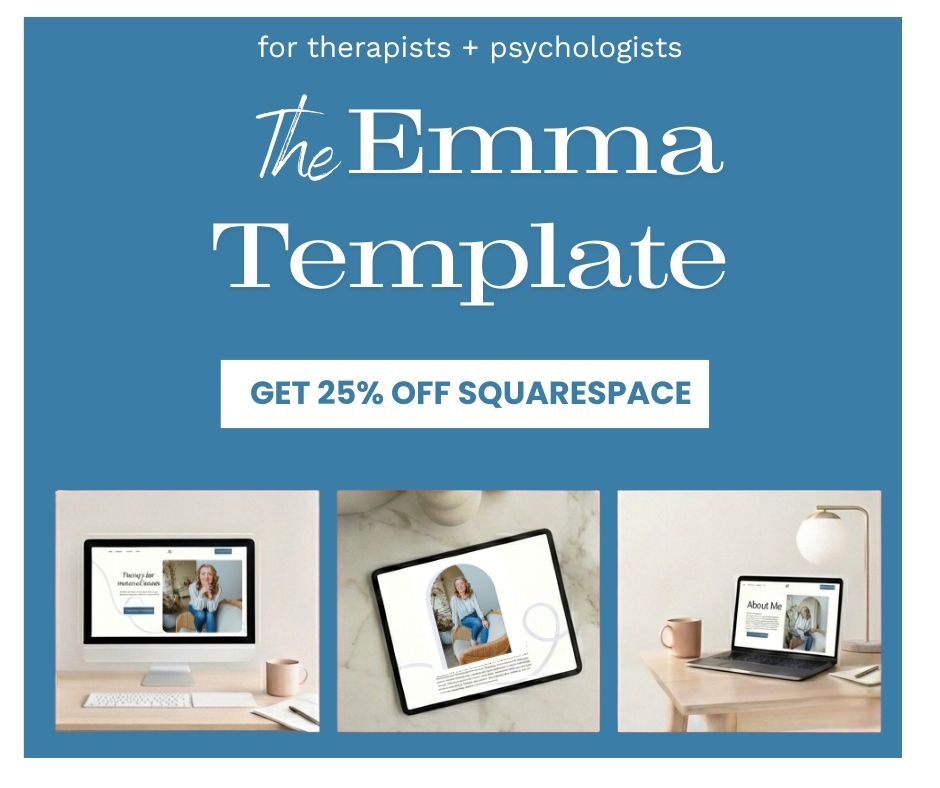 Therapist Digital Marketing Facebook ad: 25% Off Squarespace