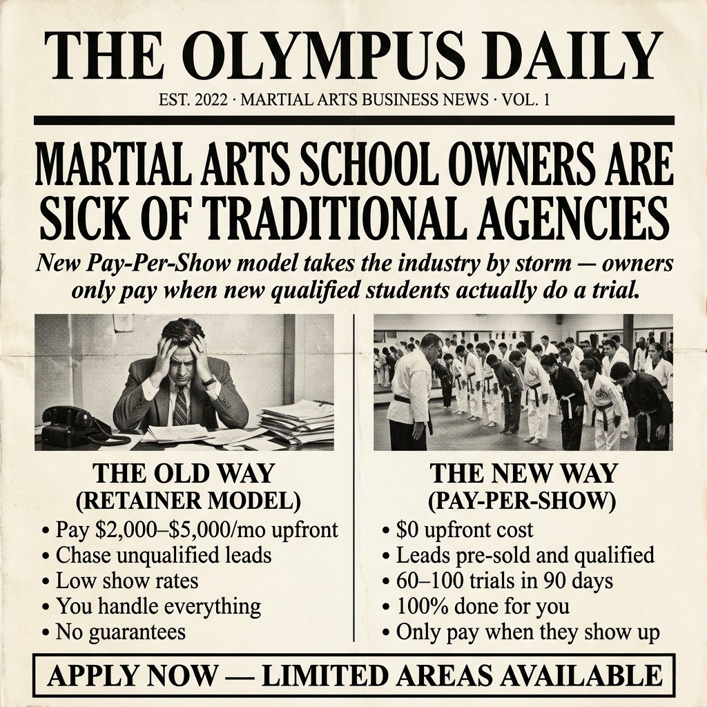 Olympus Acquisition Facebook ad: For Martial Arts Schools ONLY