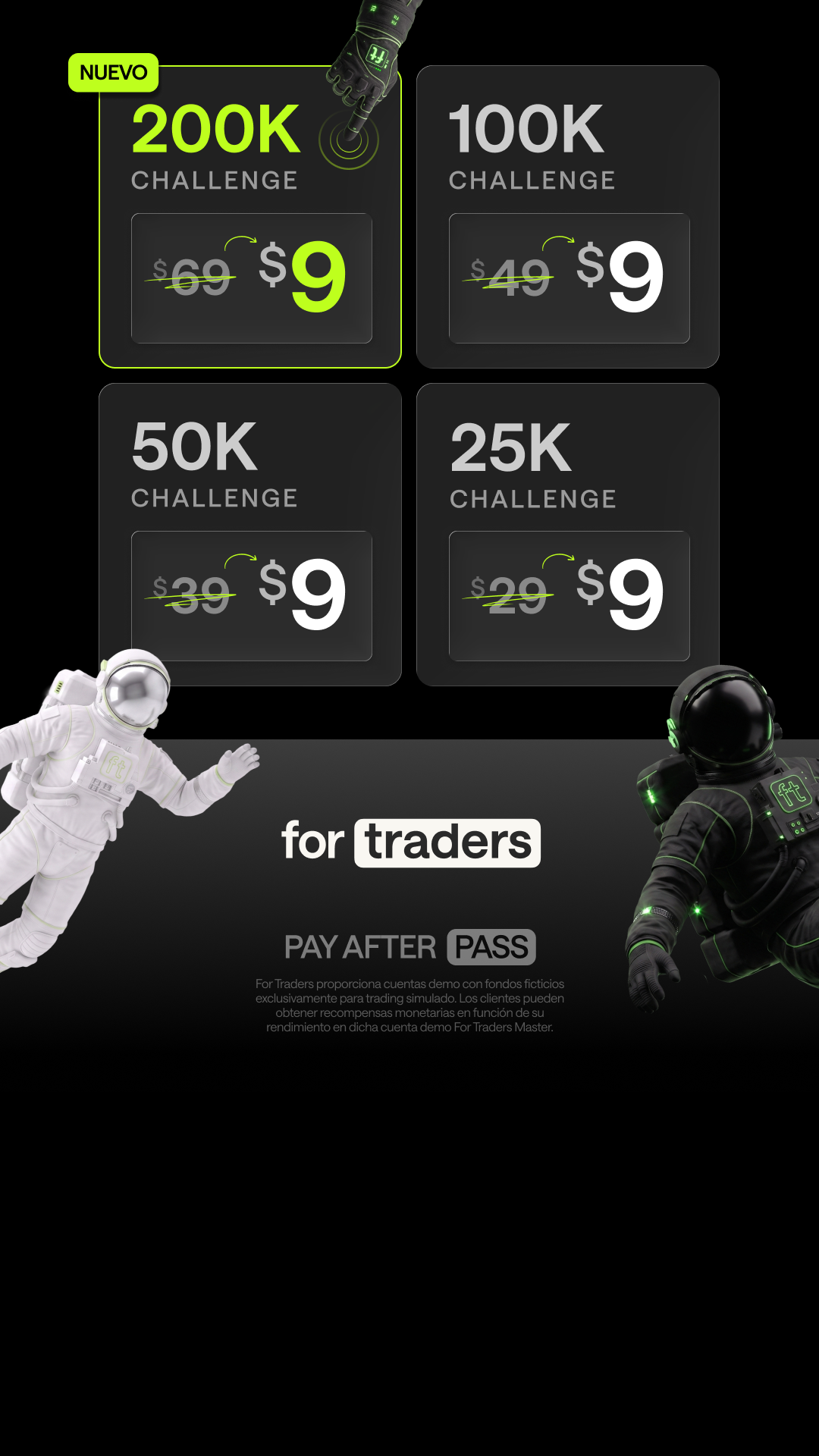 For Traders Español Facebook ad: Aprueba Primero, Paga Después