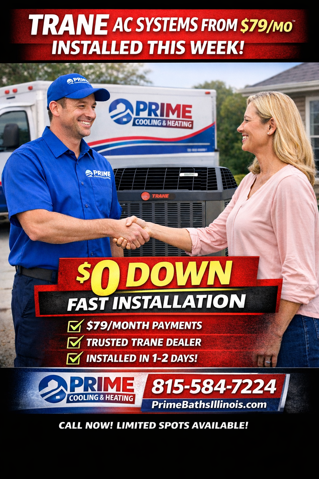 Prime Baths and Home Solutions of Illinois Facebook ad: TRANE AC Systems from $79