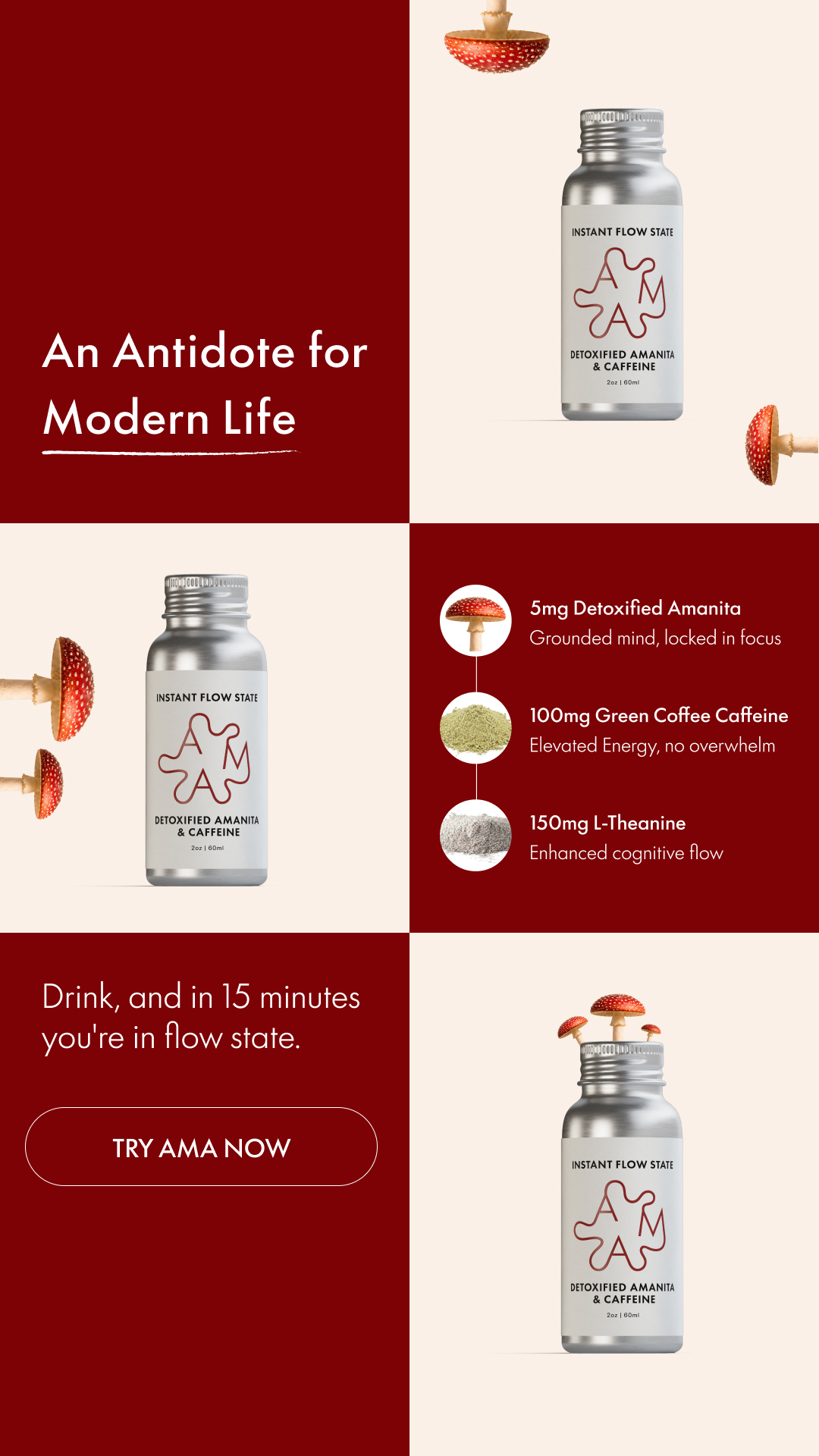 Drink AMA Facebook ad: Unlock Your Flow State. Drink AMA.