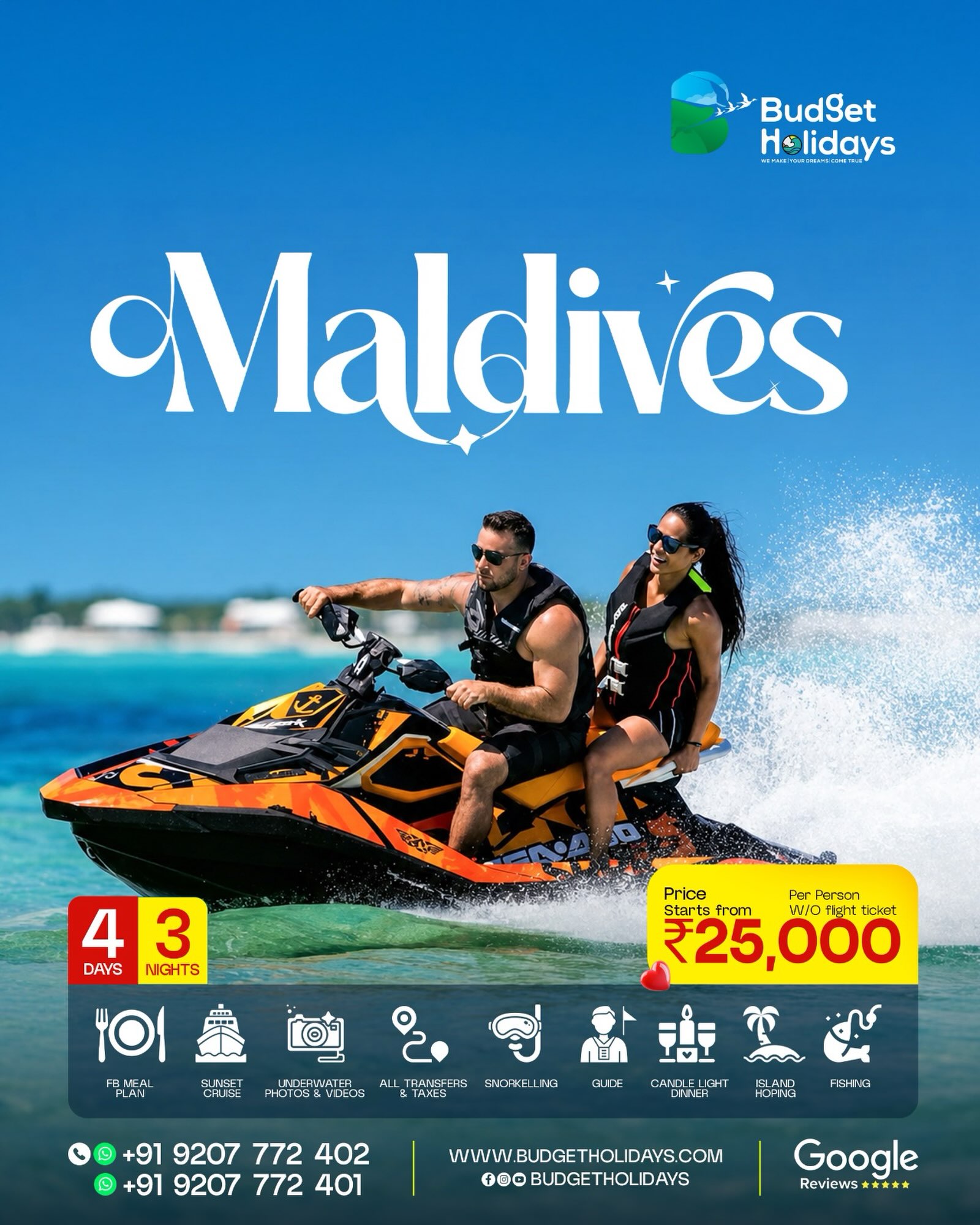 Budget Holidays Facebook ad: Contact us for unforgettable Maldives tour packages