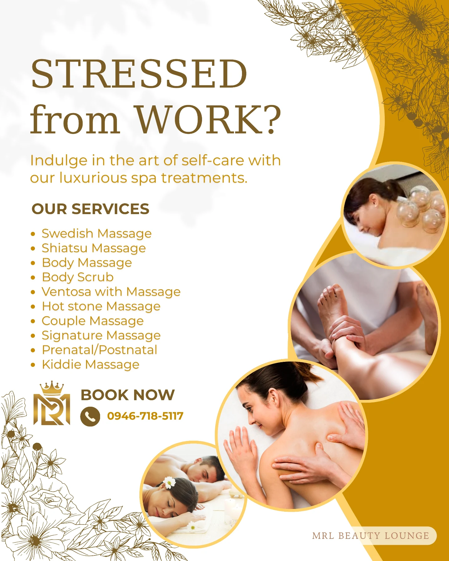MRL Beauty Lounge Facebook ad: STRESSED from WORK?