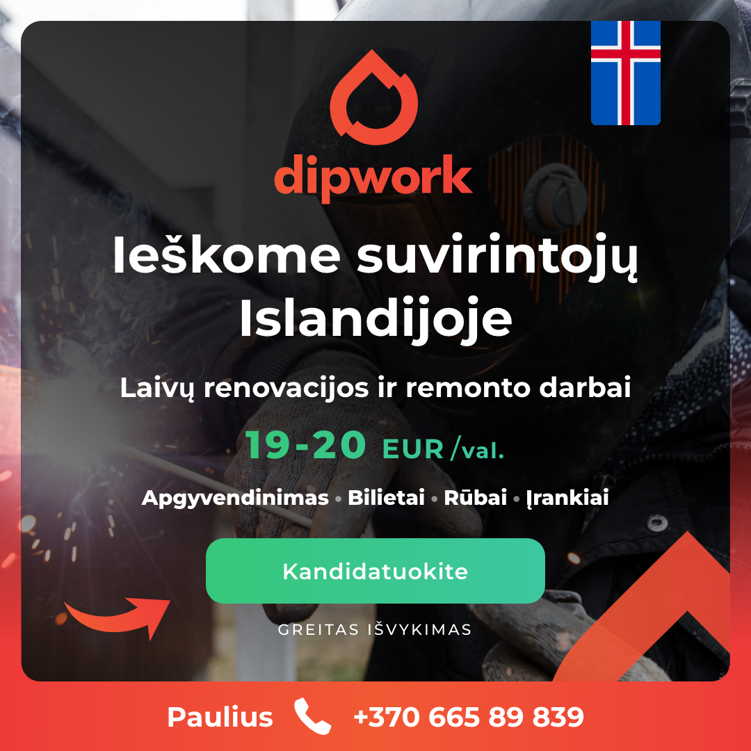 Dipwork Lietuva Facebook ad: Atlyginimas nuo 19-20 EUR/val.