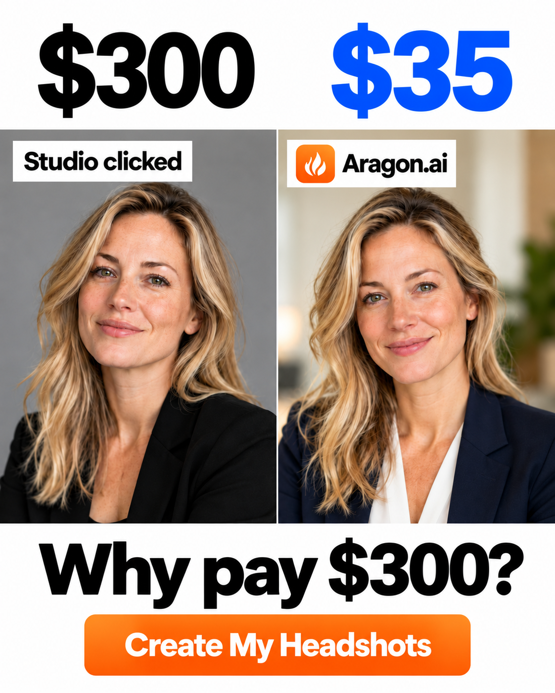 Aragon.ai Facebook ad: Realistic AI headshots in minutes