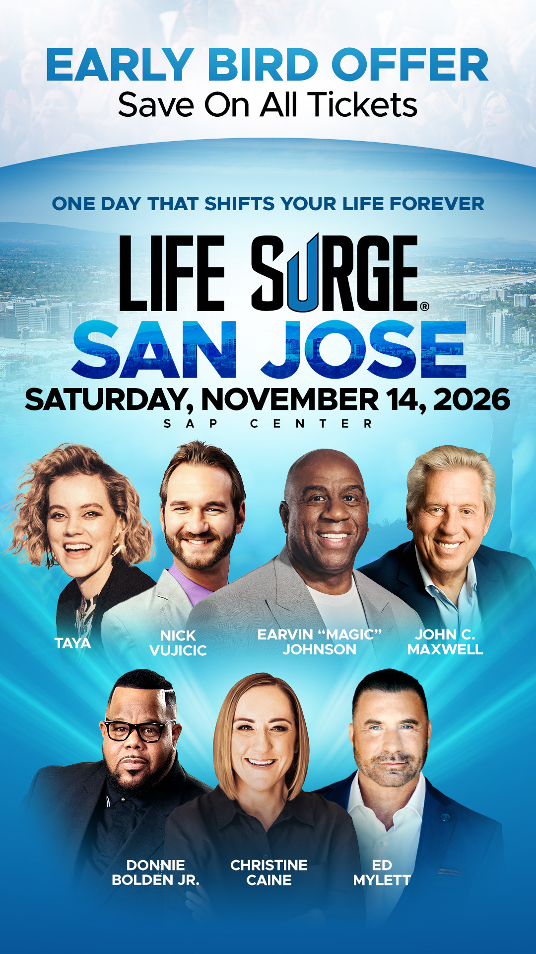 LIFE SURGE Facebook ad: Get Your Early Bird Tickets Today