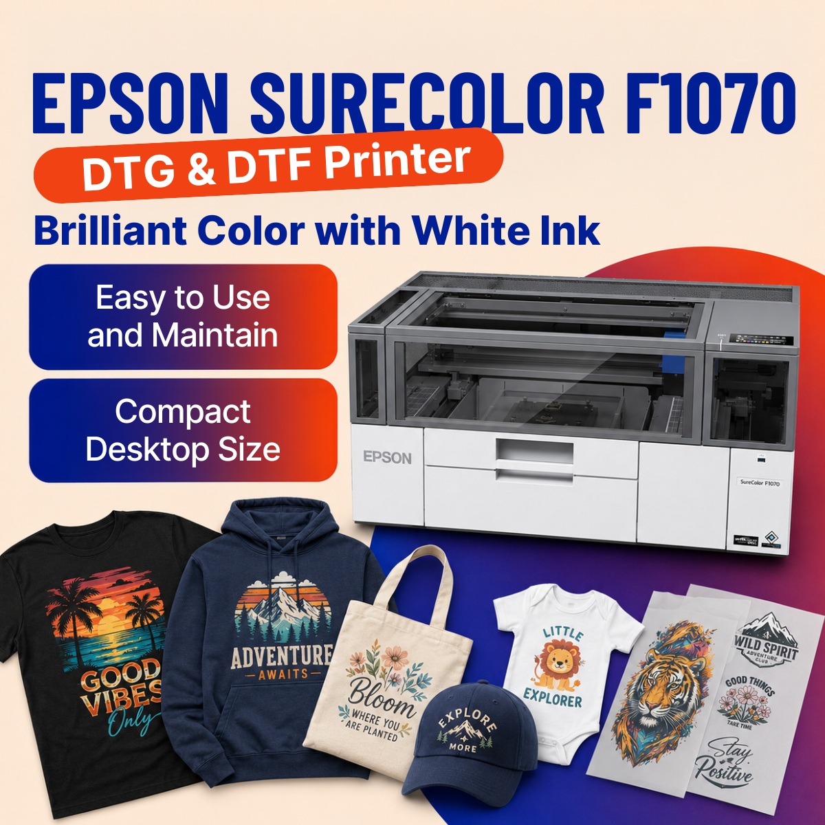 Equipment Zone Facebook ad: Print Like a Pro with Epson SureColor F1070!