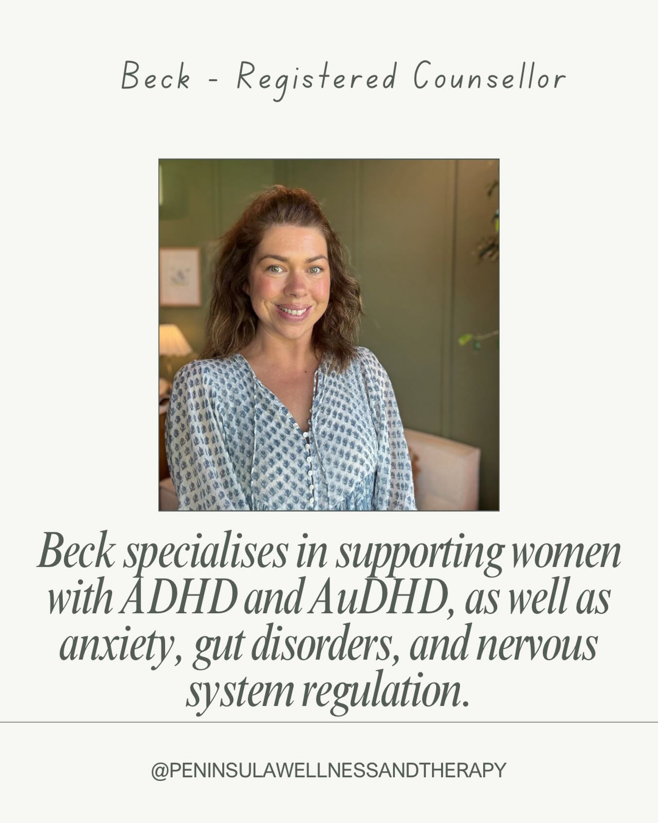 Peninsula Wellness and Therapy Facebook ad: Beck is a registered counsellor with a unique…