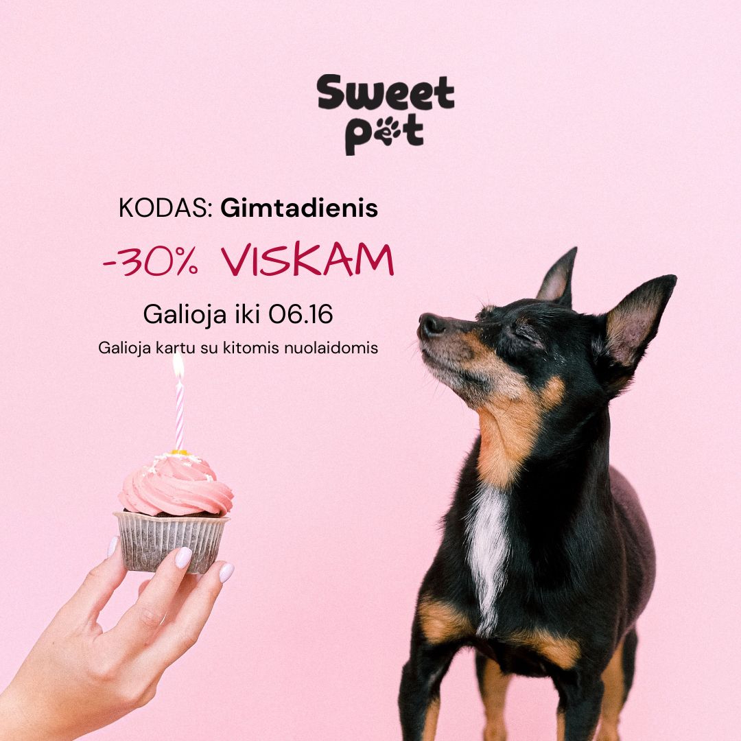 Sweet Pet Facebook ad: GIMTADIENIS -30% VISKAM IKI 08.16d