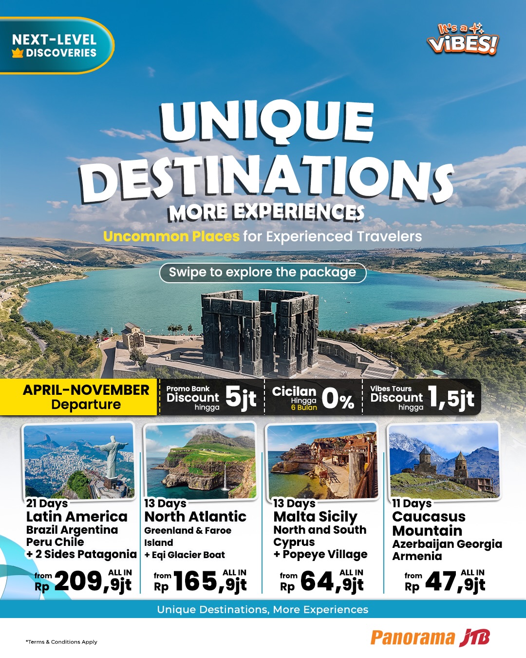 Vibes Tour Facebook ad: Bukan sekadar liburan-ini adalah Next-Level Discoveries.