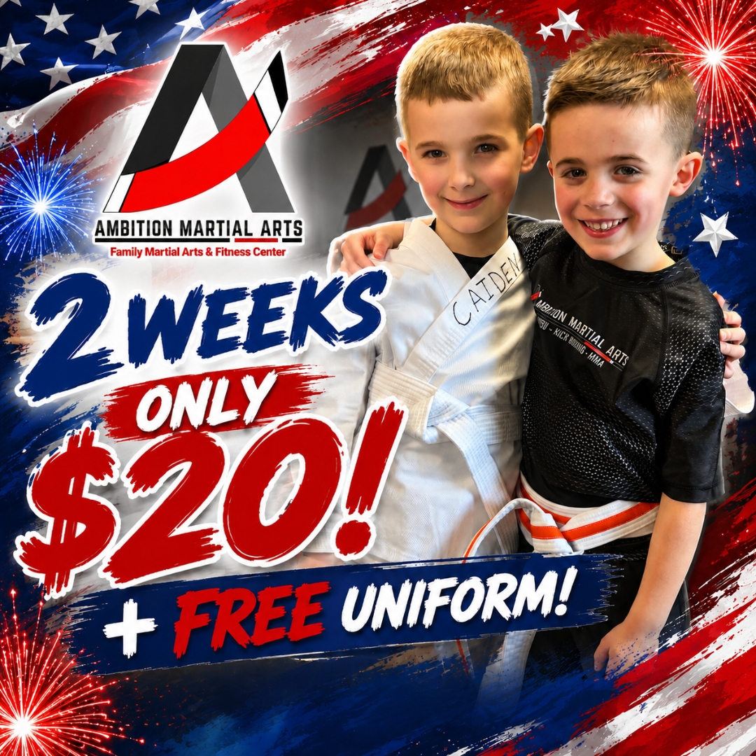 Ambition Martial Arts Facebook ad: Train Effort. Earn Confidence.