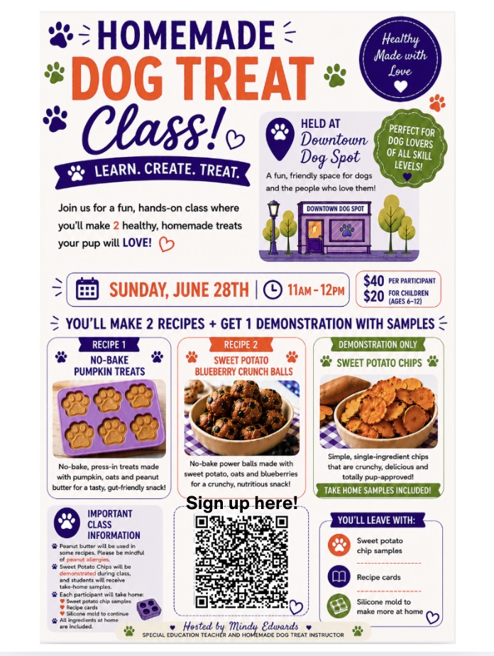The Downtown Dog Spot Facebook ad: Homemade Dog Treat Class
