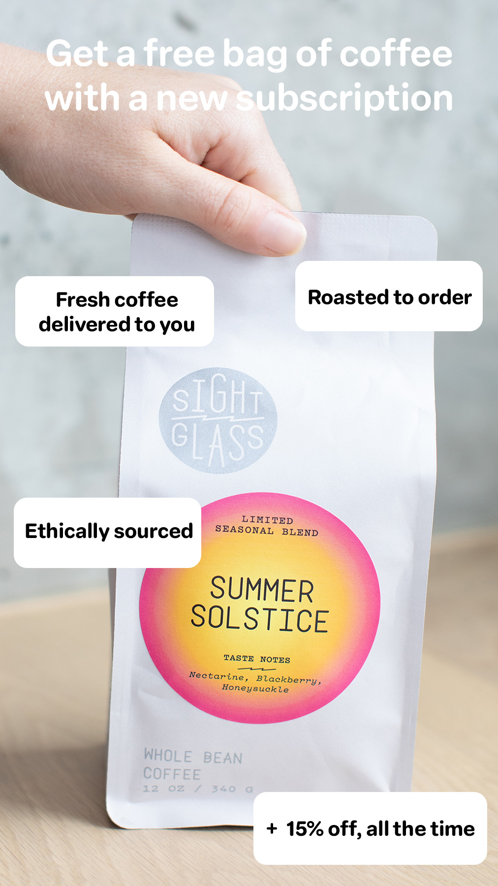 Sightglass Coffee Facebook ad: -15% off all orders