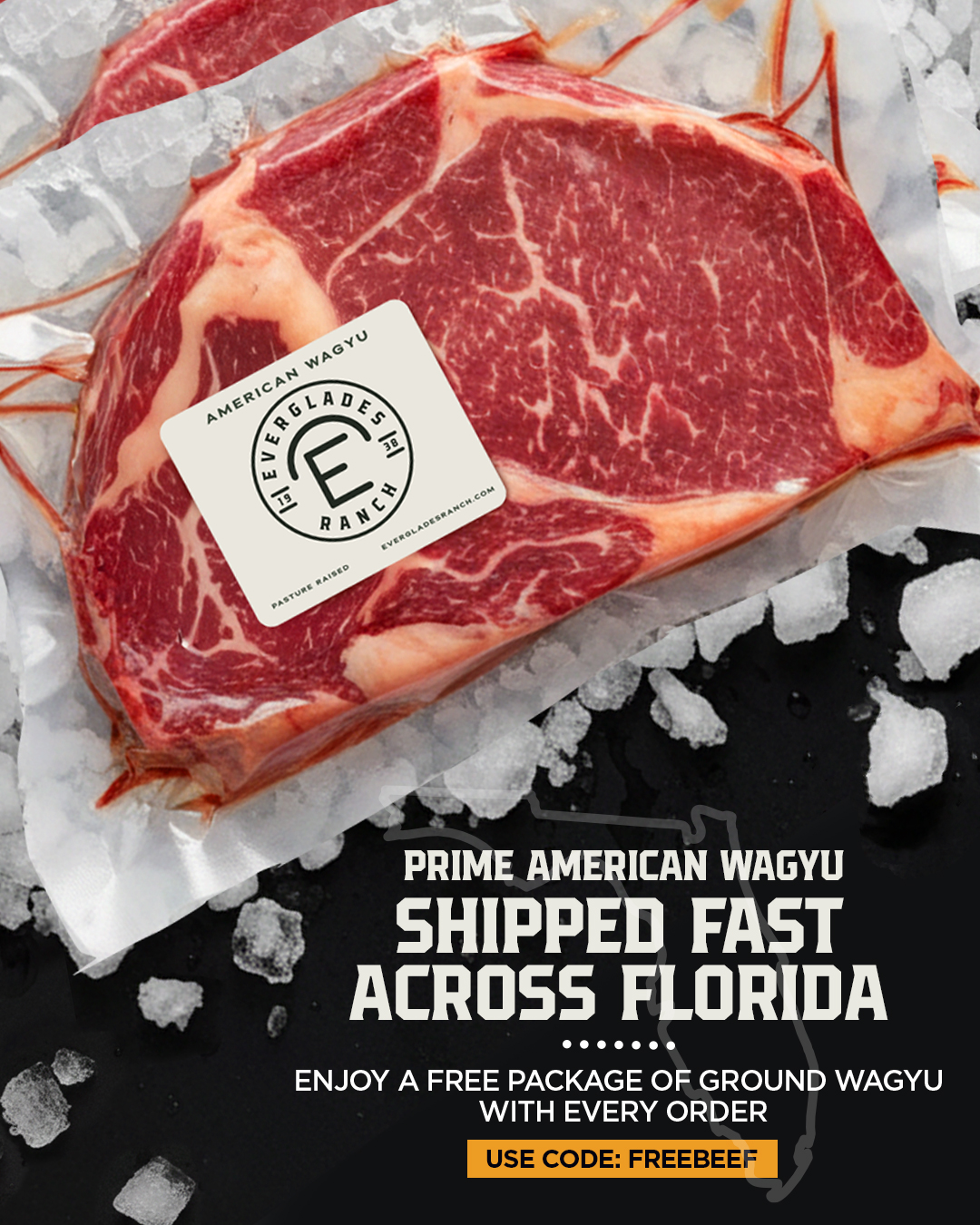 Everglades Ranch Facebook ad: Free Ground Wagyu With Code FREEBEEF
