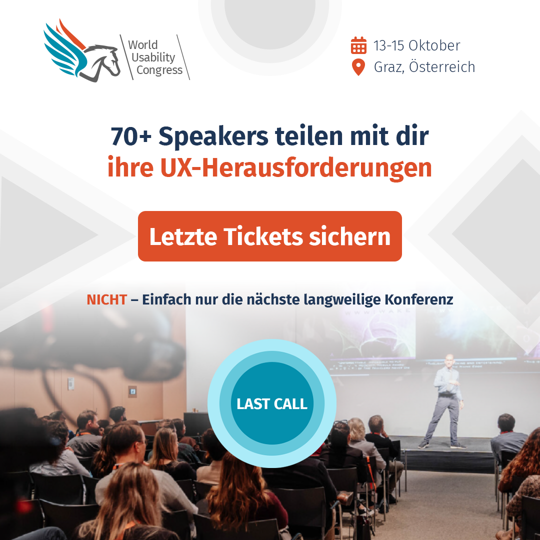 World Usability Congress Facebook ad: Sieh dir die Agenda an.