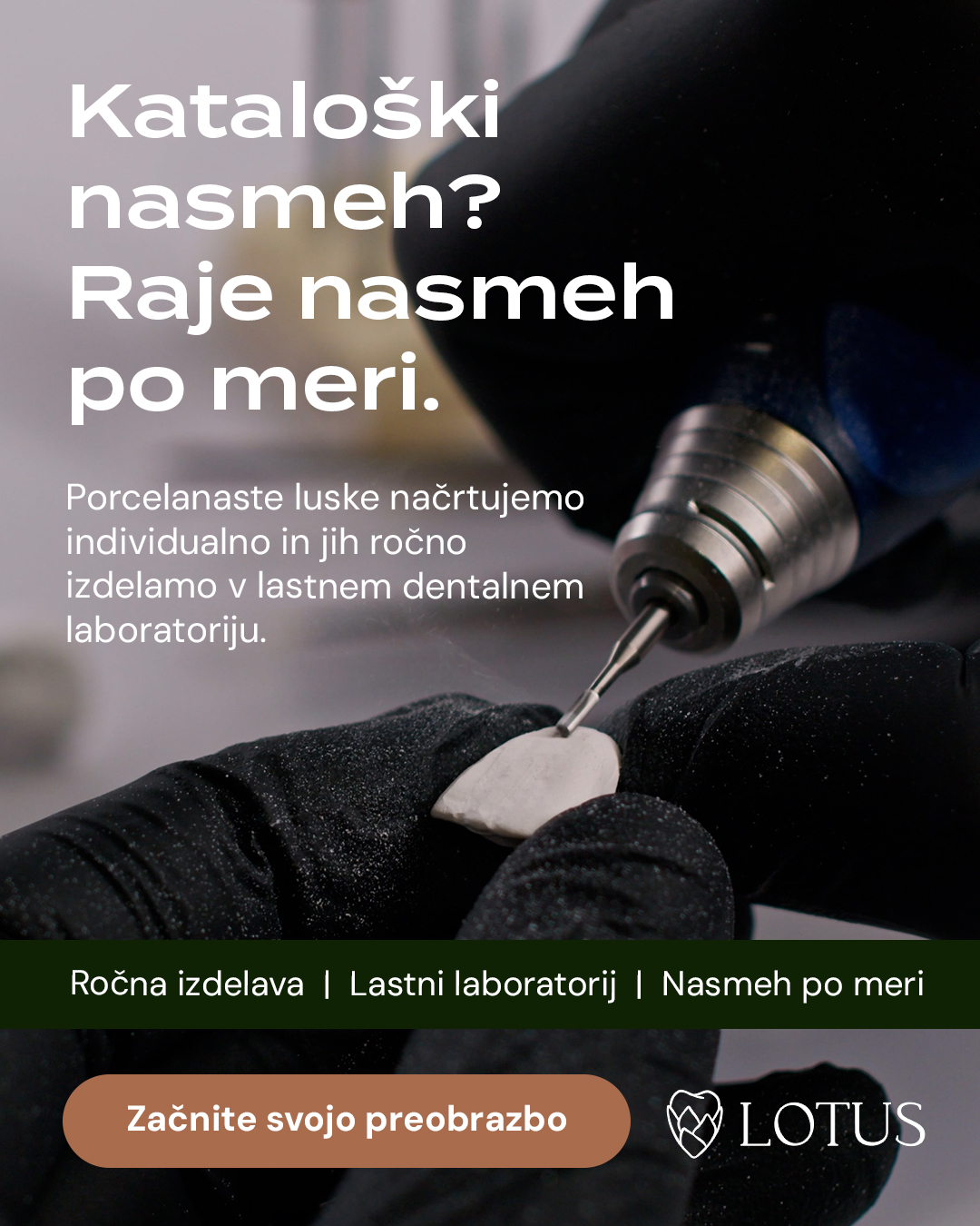 Lotus dentalni center Facebook ad: Kataloški nasmeh? Raje nasmeh po meri.