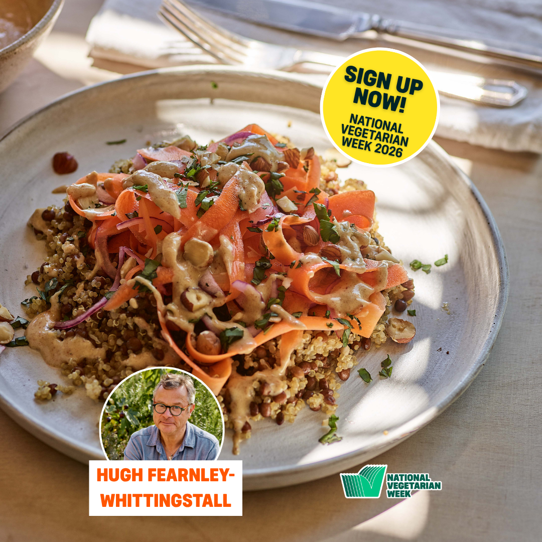 The Vegetarian Society Facebook ad: SIGN UP. GET FREE RECIPES. WIN.