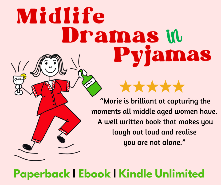 Marie Thom - Author Facebook ad: Midlife Dramas in Pyjamas, Enjoy a giggle about midlife!