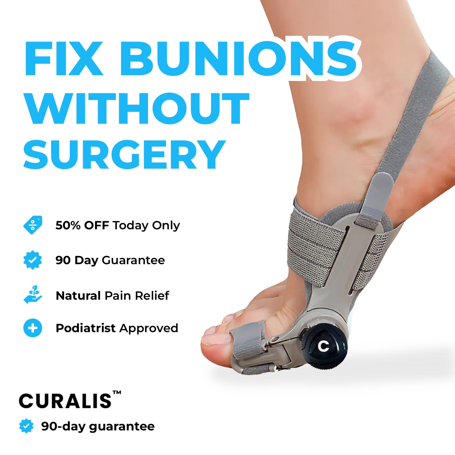 Curalis Facebook ad: Bunion Relief Without Surgery!