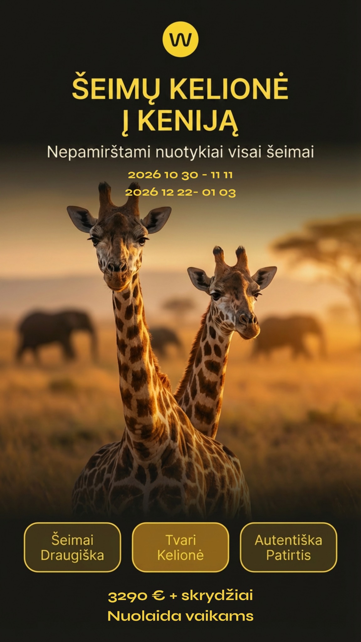 Explorway Facebook ad: ŠEIMŲ KELIONĖ Į KENIJĄ 12-13 d. 3290 € + skrydžiai